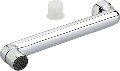 Chromfarbener Rohrauslauf von Ideal Standard mit einem integrierten Strahlregler. Er zeigt eine glatte, gerade Form ohne sichtbare Maße.